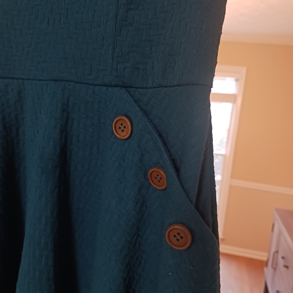 Flare mini dress, cap sleeves, brown accent buttons juniors 5 - Picture 7 of 9